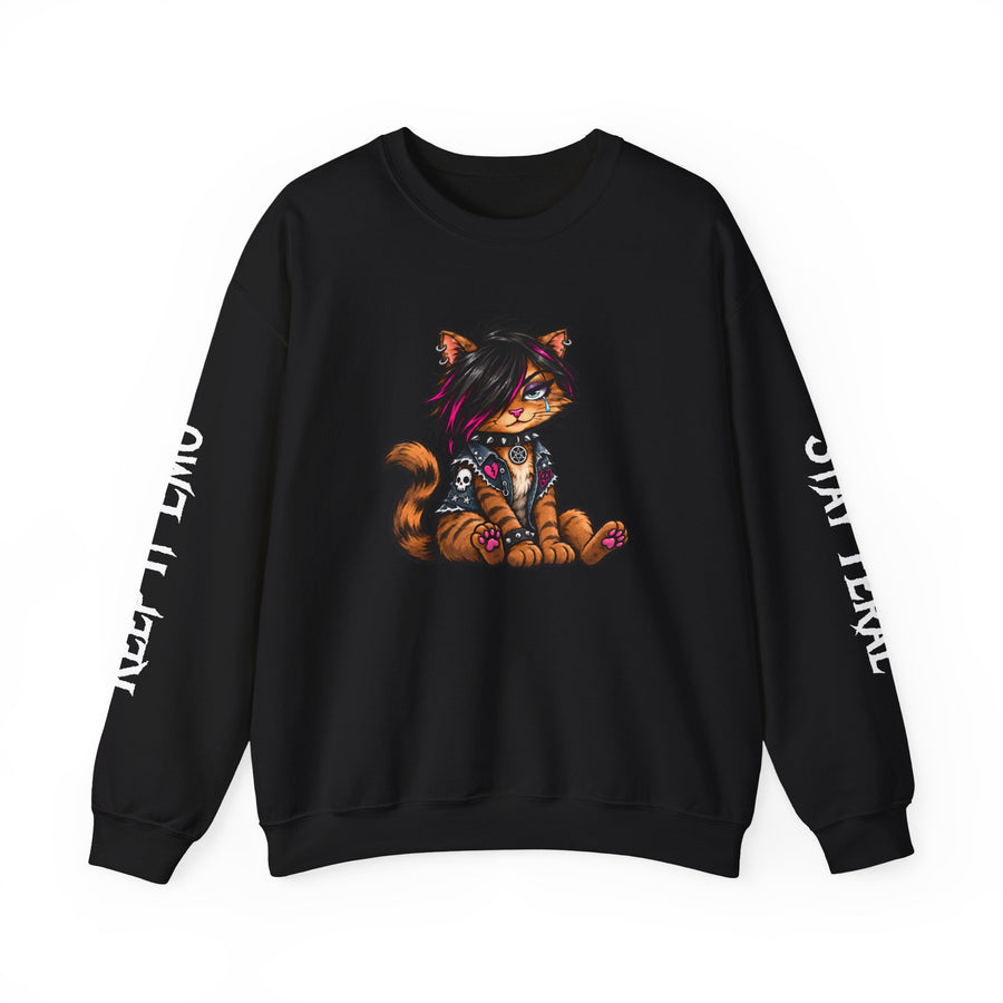 Emo Kat Stay Feral Crew Neck Sweatshirt