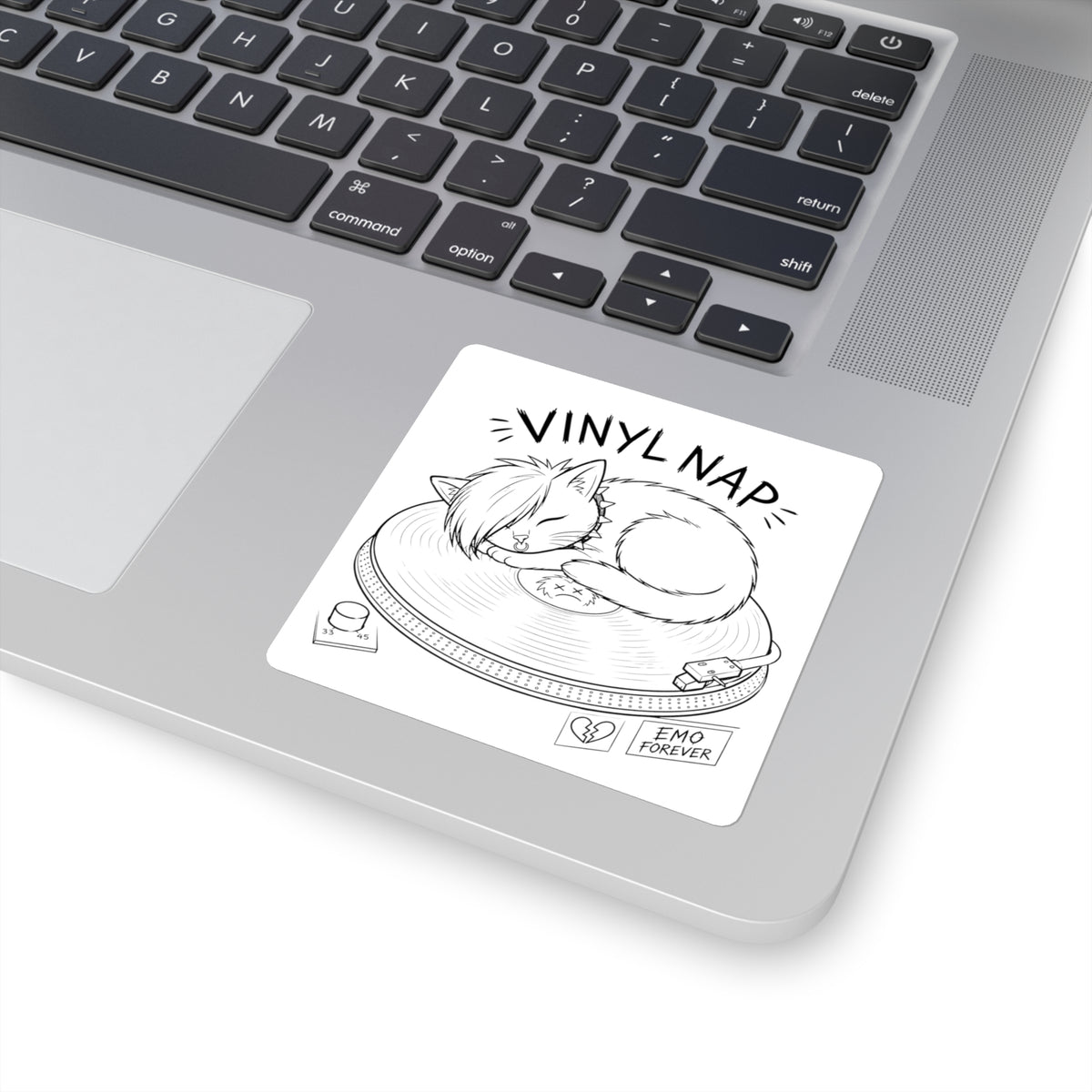 Vinyl Nap Square Sticker — Cute Emo Cat Sleeping on Record