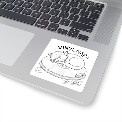 Vinyl Nap Square Sticker — Cute Emo Cat Sleeping on Record