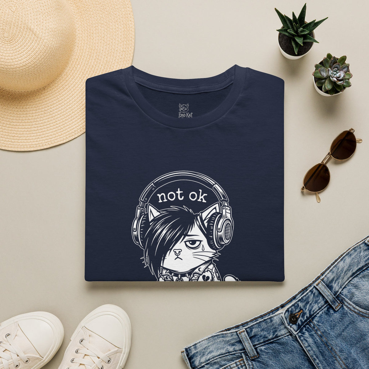 NOT OK headphones Cat T-Shirt
