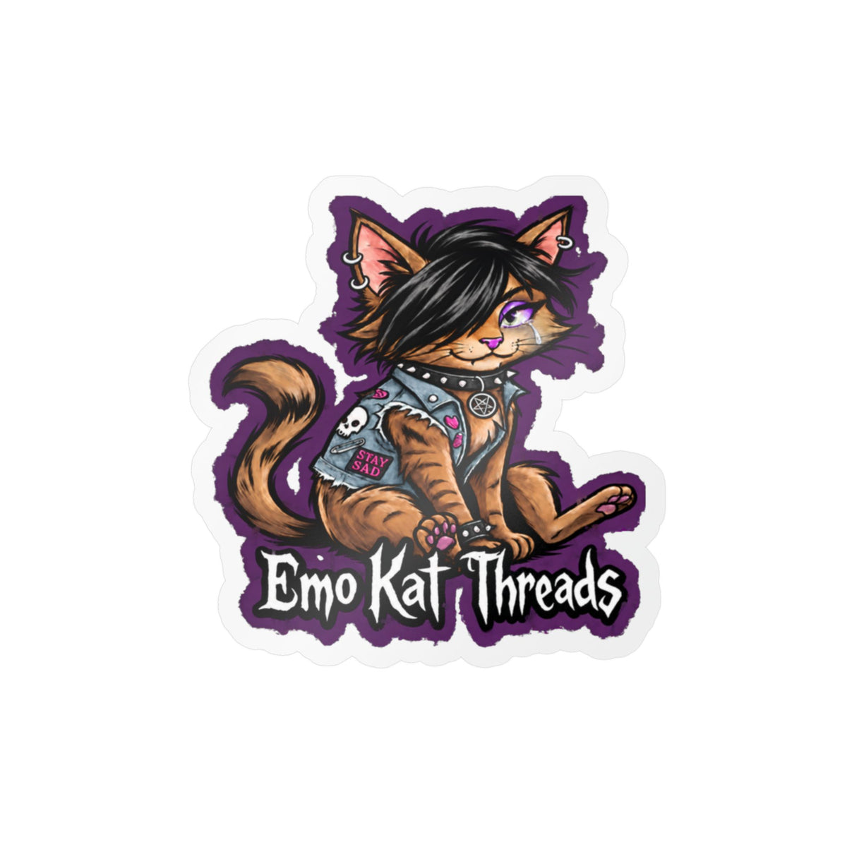 Emo Kat Threads Sticker Brown