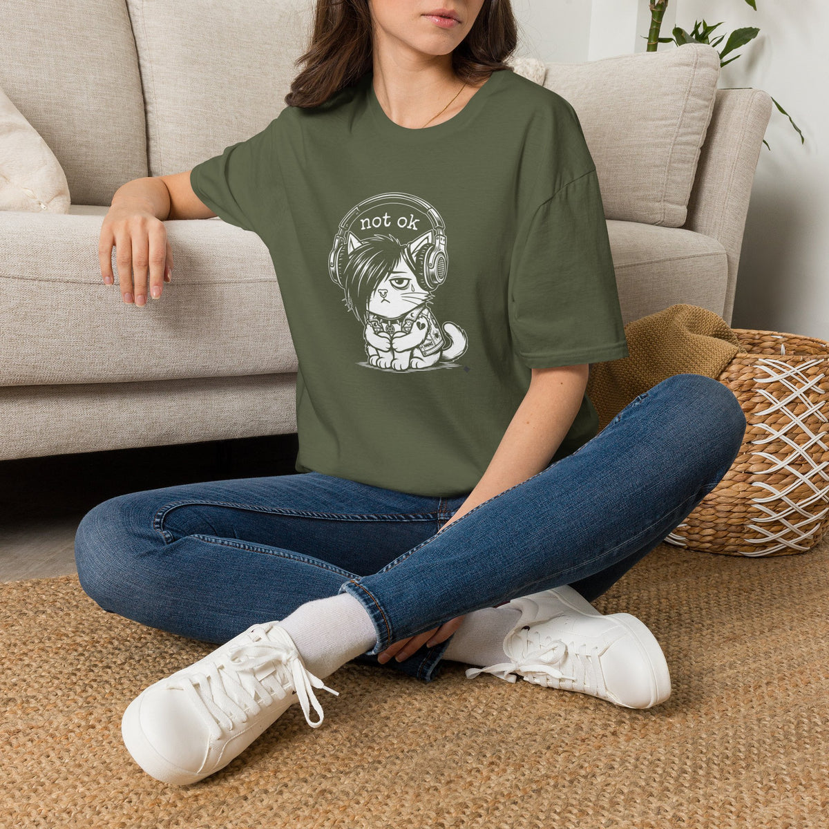 NOT OK headphones Cat T-Shirt