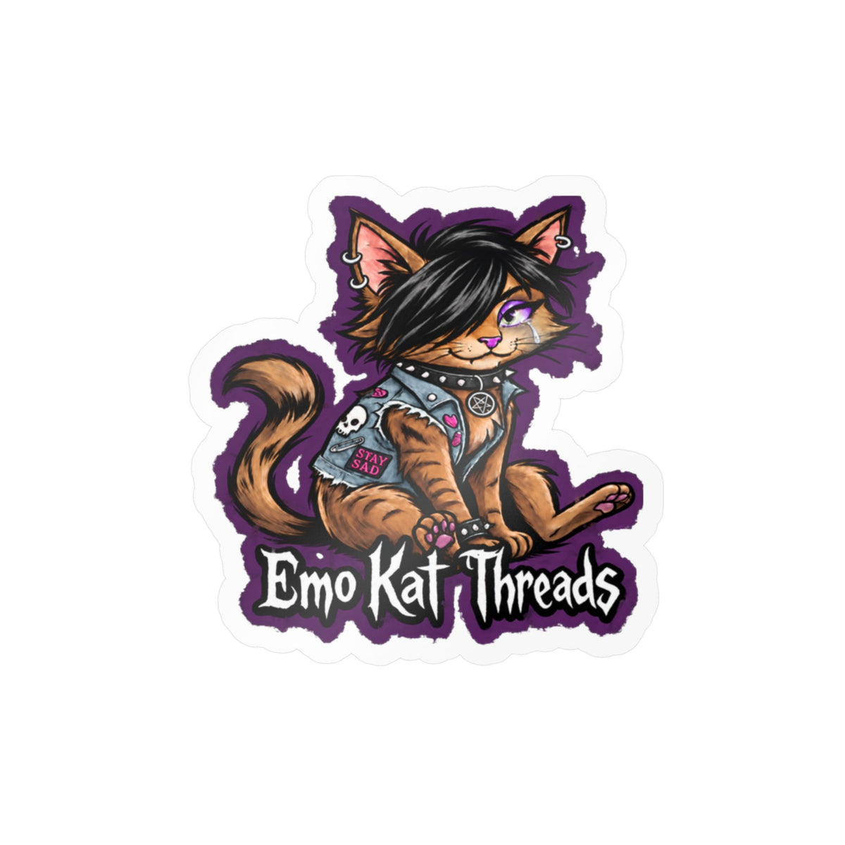 Emo Kat Threads Sticker Brown