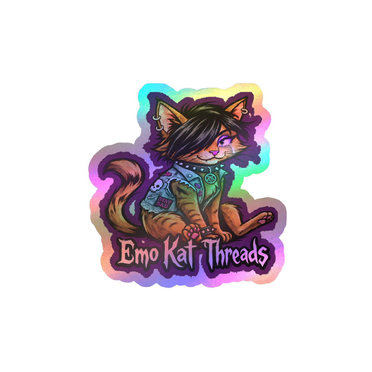 Emo Kat Threads Sticker Brown