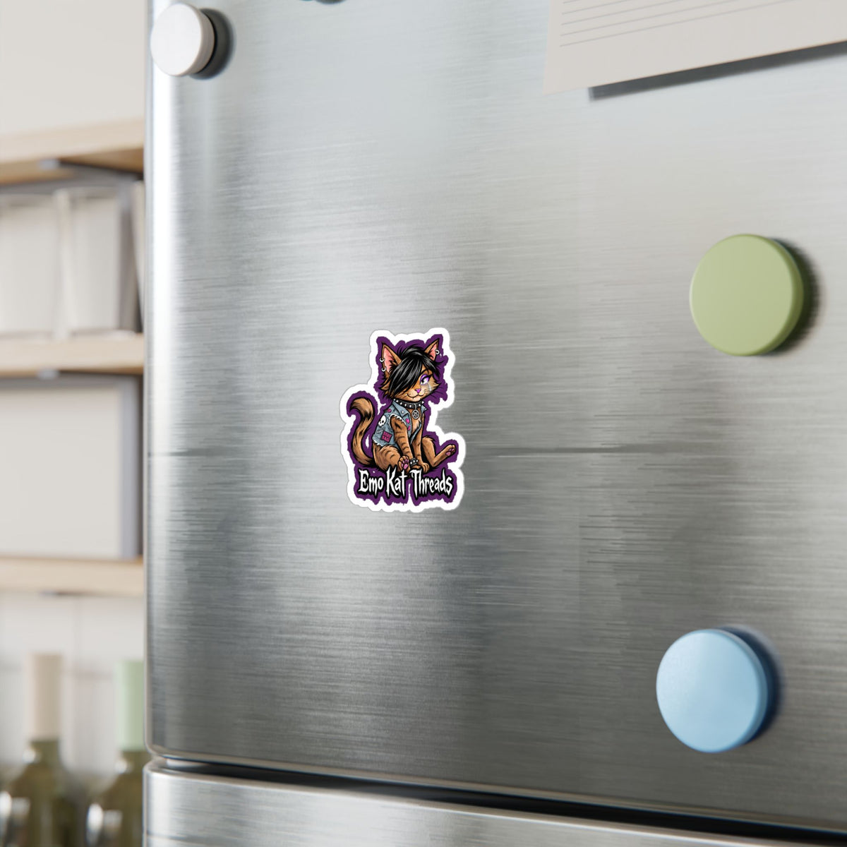 Emo Kat Threads Sticker Brown