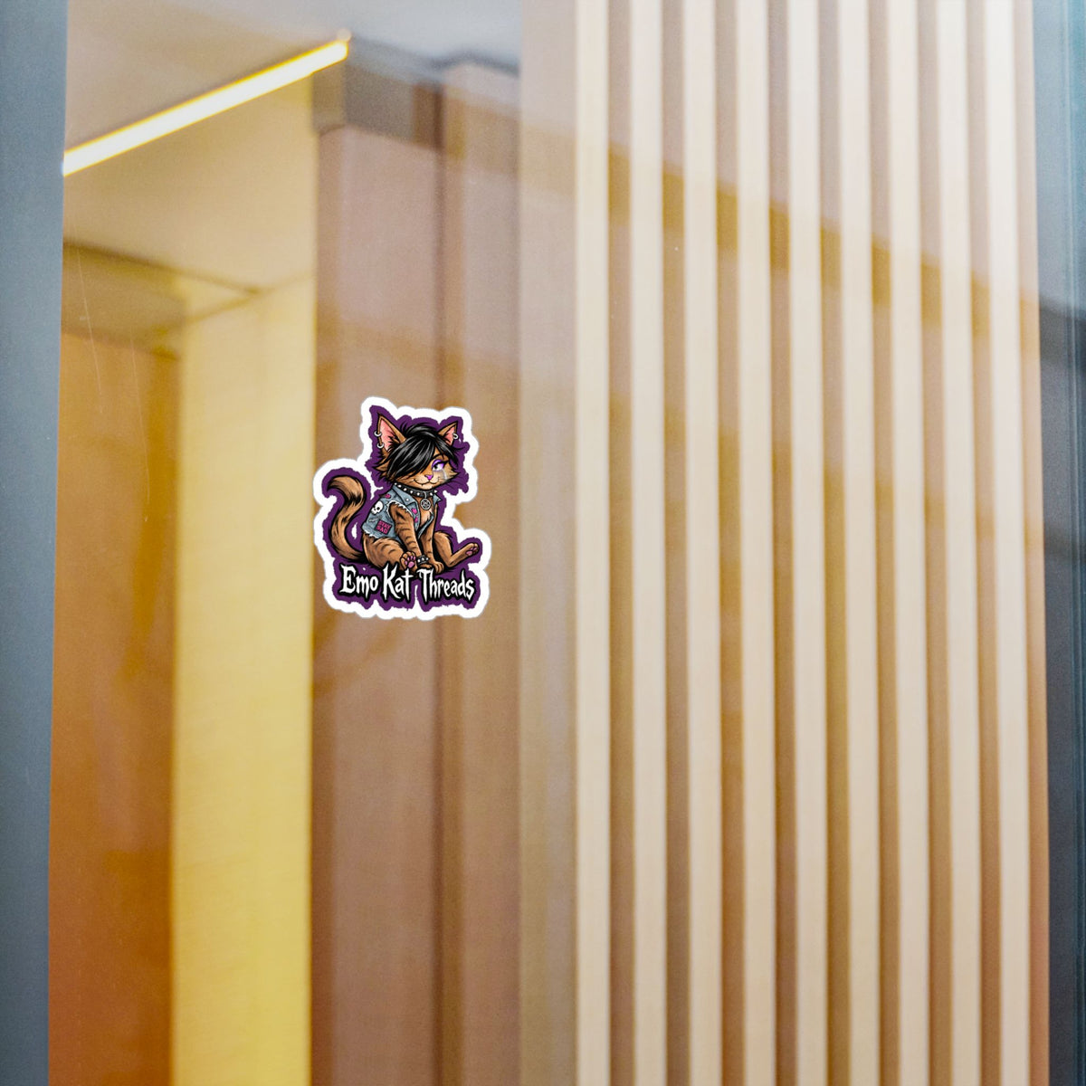 Emo Kat Threads Sticker Brown
