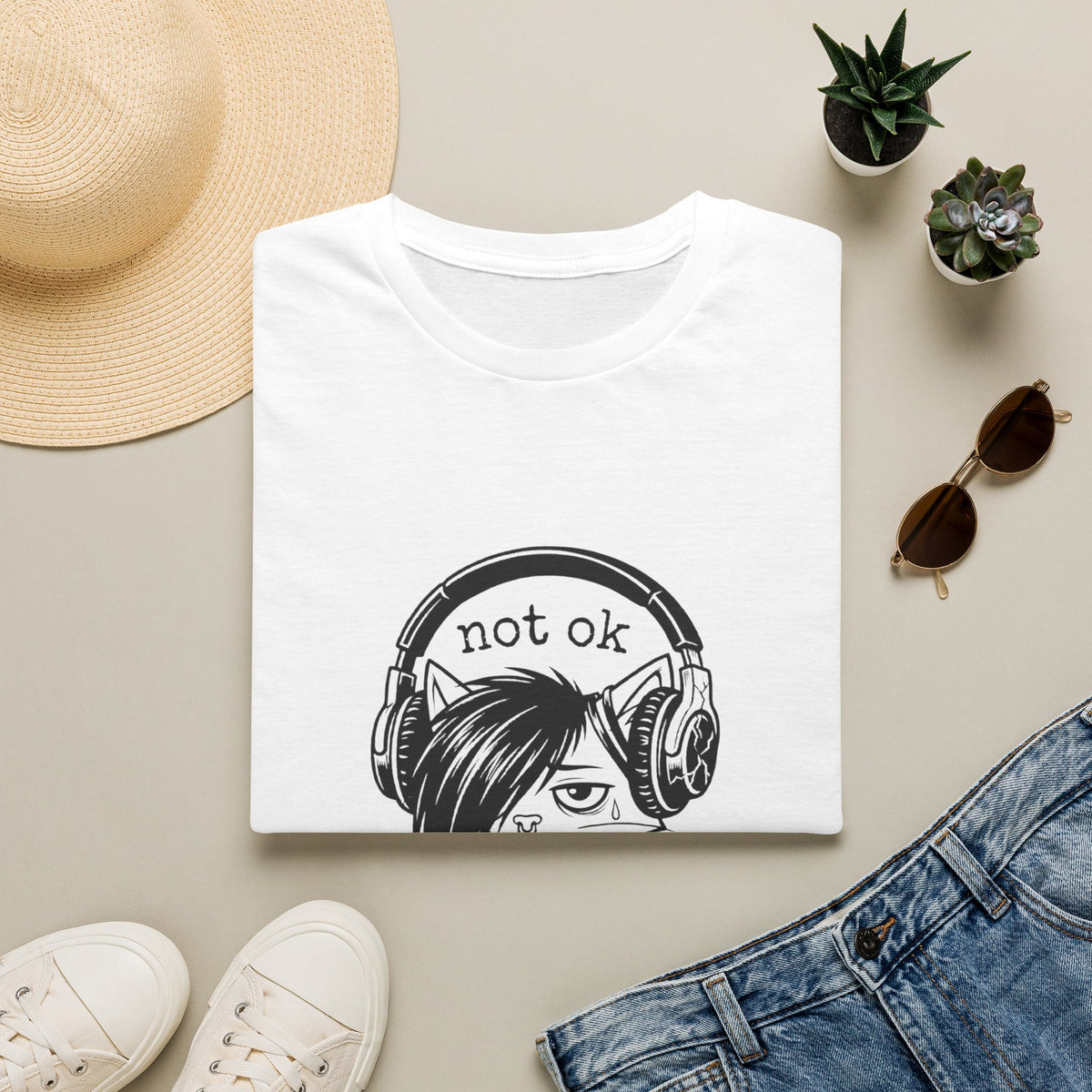 NOT OK headphones Cat T-Shirt